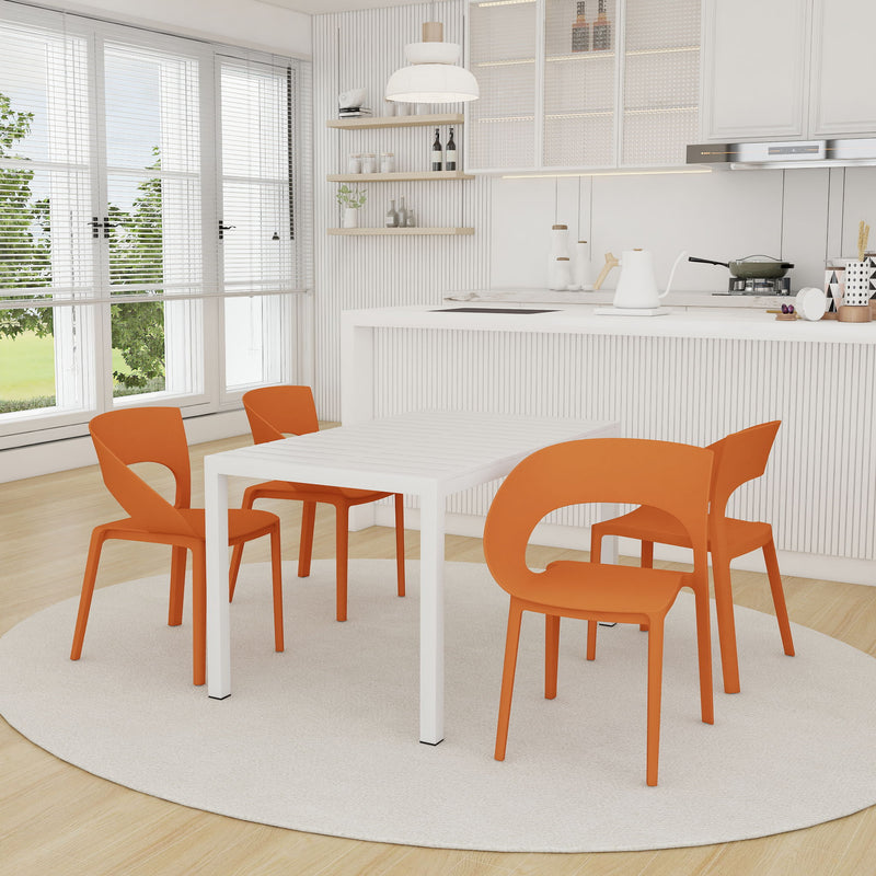 4 Piece Set Of Modern Designed Single Chairs With Long Table