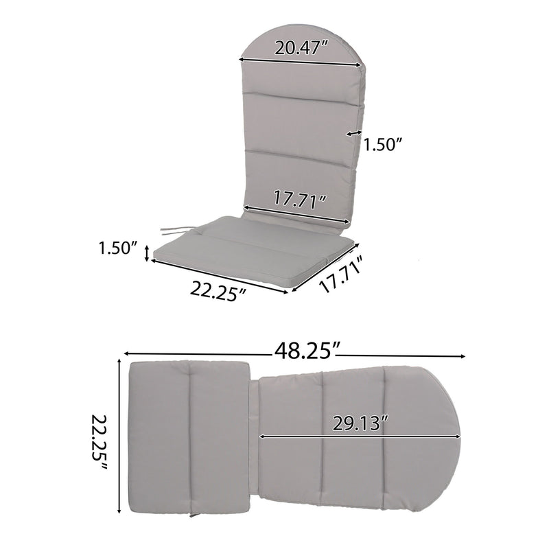 Outdoor Adirondack Chair Cushion With Water Resistant Fabric And Ties - Gray