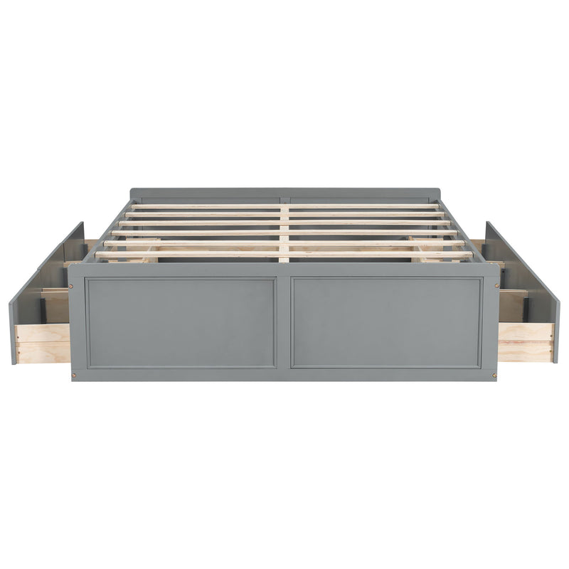 Queen Size Platform Bed Frame With 6 Drawers - Gray