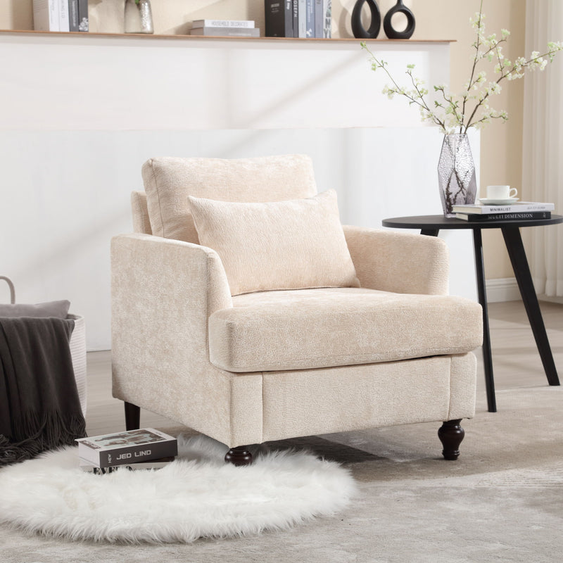 Modern Mid Century Wood Frame Armchair With Tufted Design
