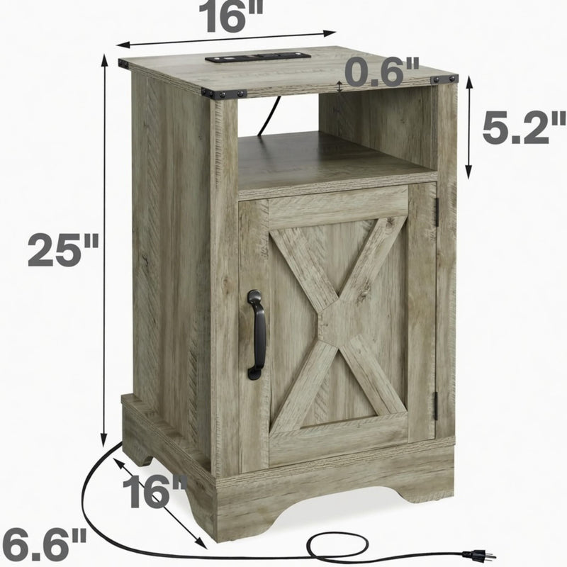 Farmhouse Nightstand, Charging Station & Storage
