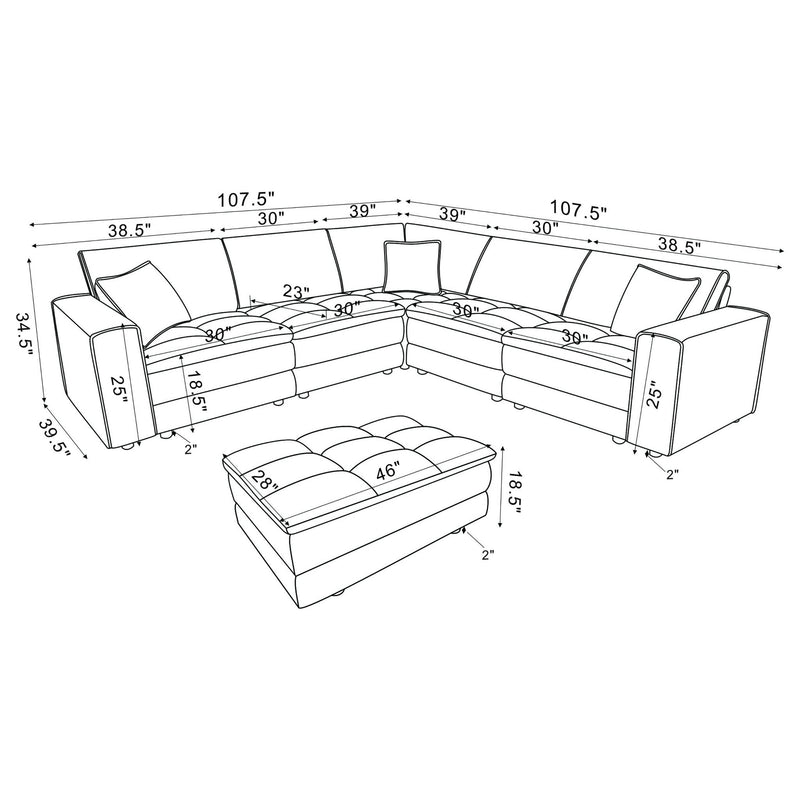 Azure - 6 Piece Upholstered Modular Sectional Sofa - Blue