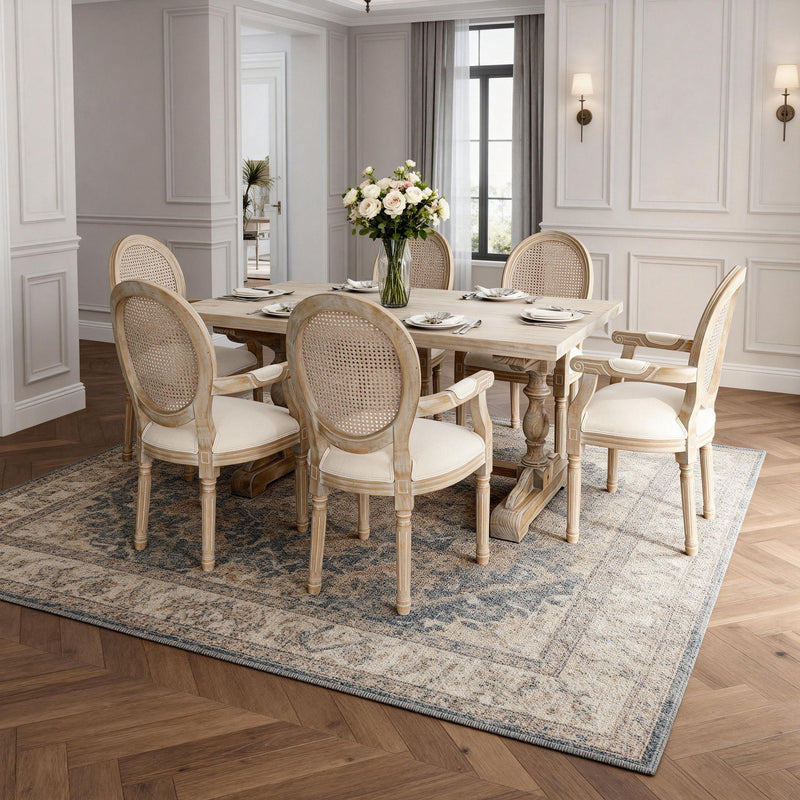 French Vintage Upholstered Fabric Dining Armchair (Set of 2) - Beige