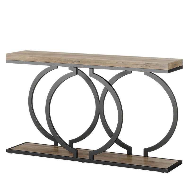 Console Table Narrow Long With Geometric Frame - Gray