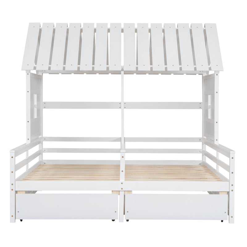 House Platform Beds With 2 Drawers, Side By Side Design