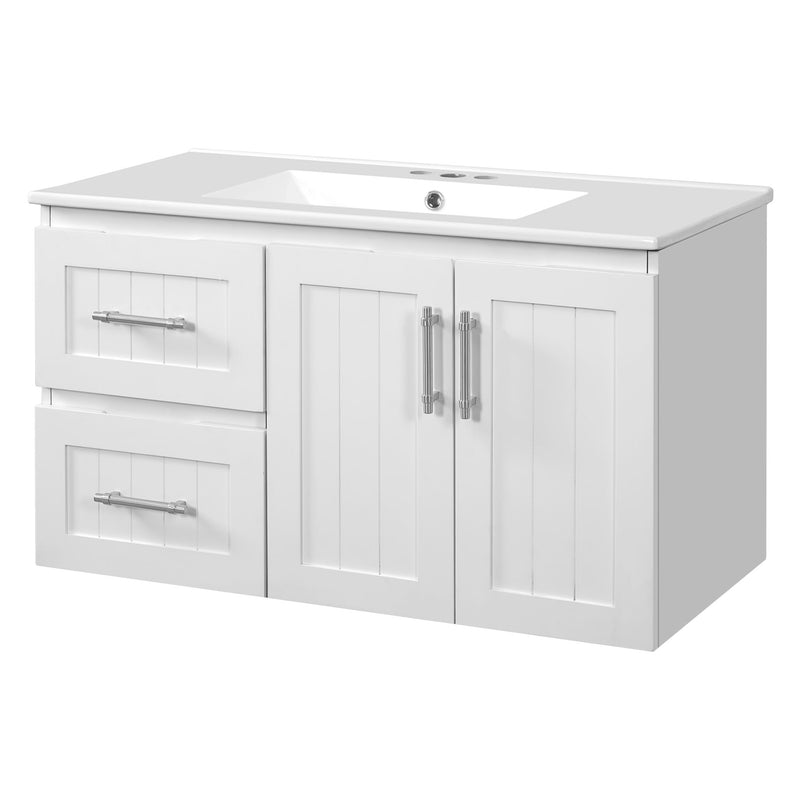 Wall Mounted Bathroom Vanity & Sink, 2 Drawers