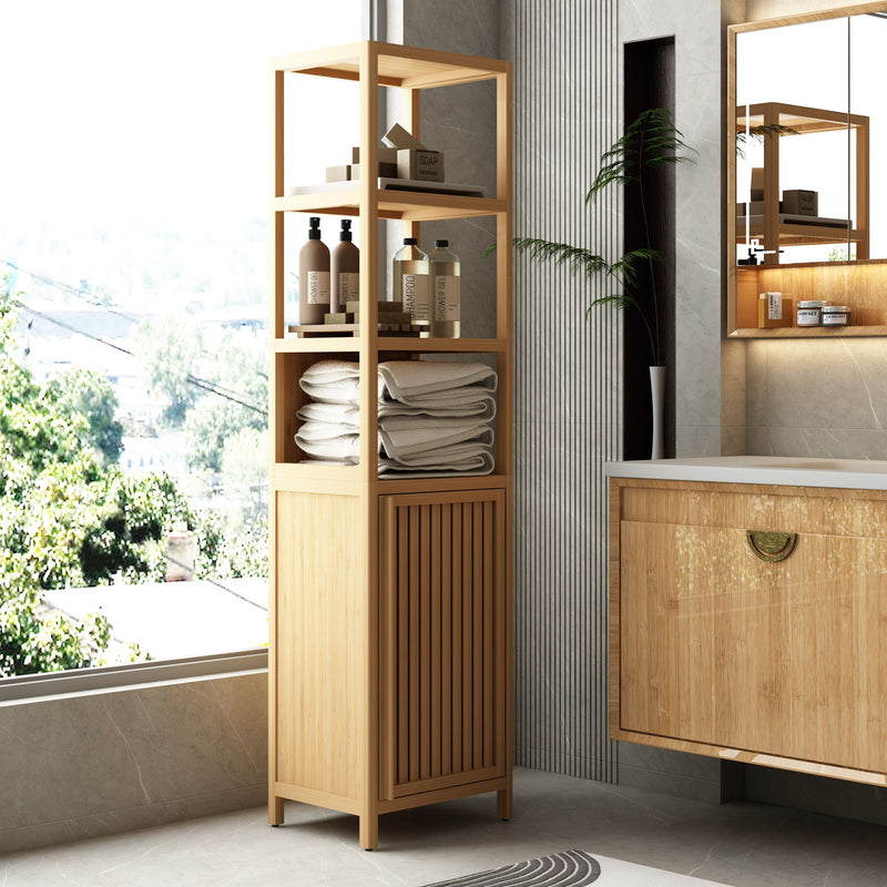 Storage Cabinet With Tall Linen Tower, Multifunctional For Bathroom