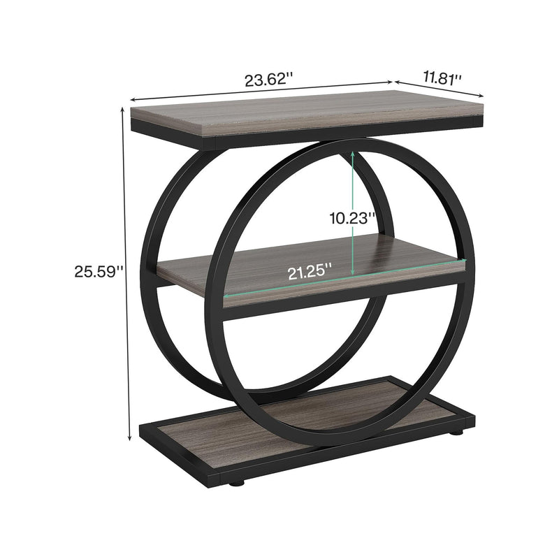 Industrial Narrow End Table With 3 Shelves