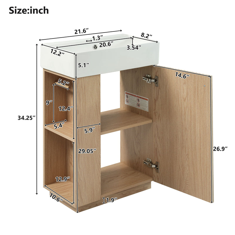 Bathroom Vanity With Sink, Freestanding Wood Grain Cabinet With Storage