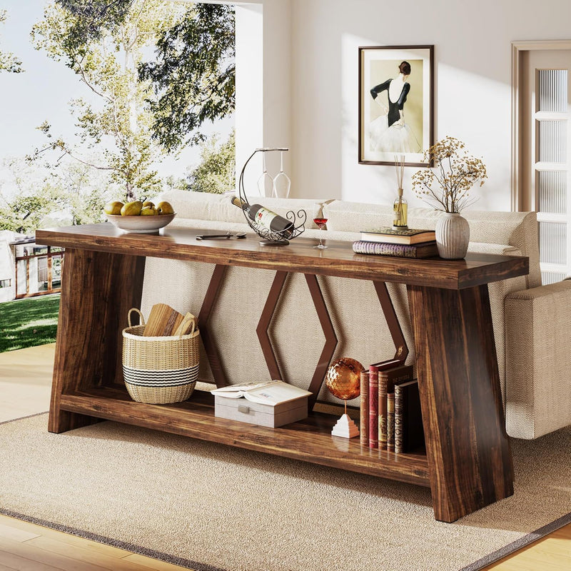 Accent Extra Long Console Table With 2 Tier Storage - Brown
