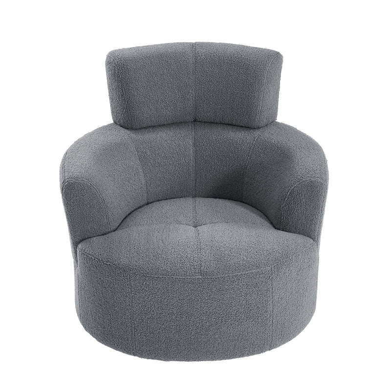 360° Swivel Chair Upholstered Accent Barrel Chair With Adjustable Headrest