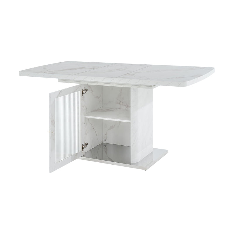 Modern Rectangle Dining Table With Stretchable Top, Storage Cabinet