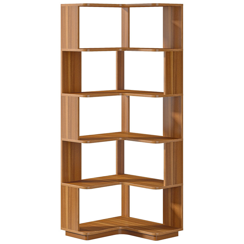 6 Tier Corner Bookshelf, L-Shaped Freestanding Shelf With Anti Drop Panels