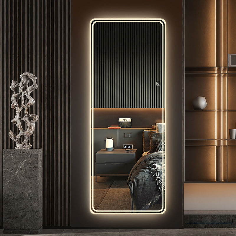 Frameless Full Length Floor Mirror With LED Light, Dimming & 3 Color Modes Mirror - Silver