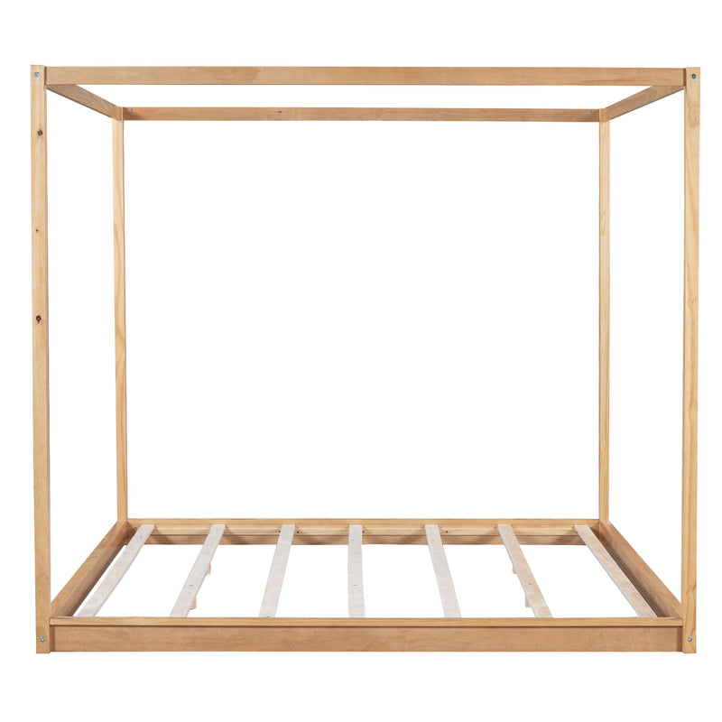 Wood Canopy Platform Bed With Support Legs And Airflow Slats