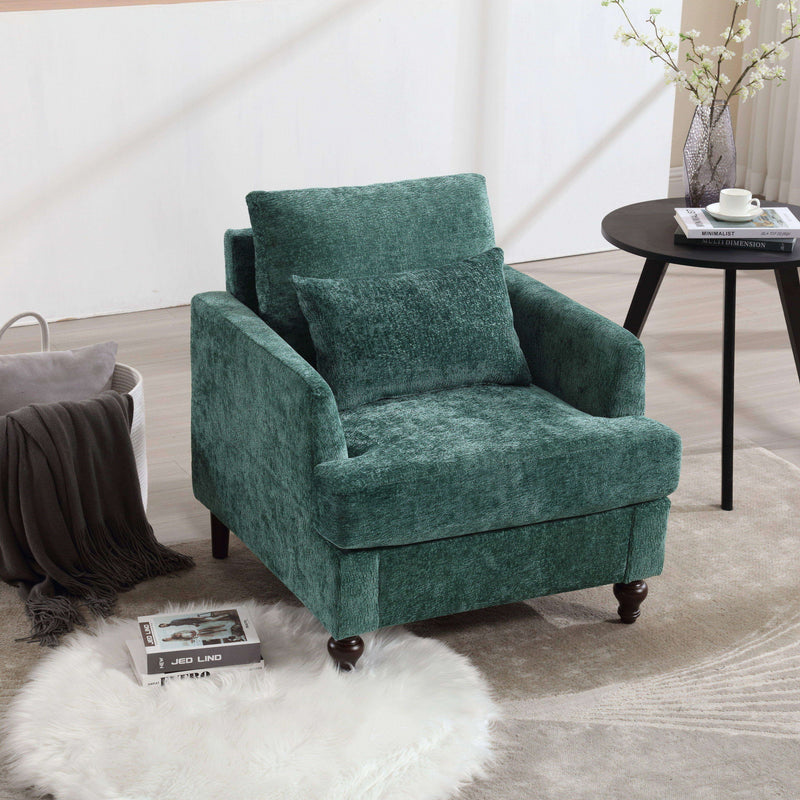 Modern Mid Century Wood Frame Armchair With Tufted Design