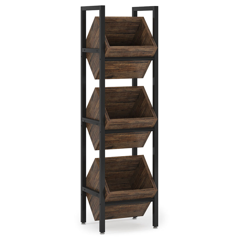 3 Tier Basket Stand With Angled Baskets, Vertical Storage Tower For Kitchen - Black