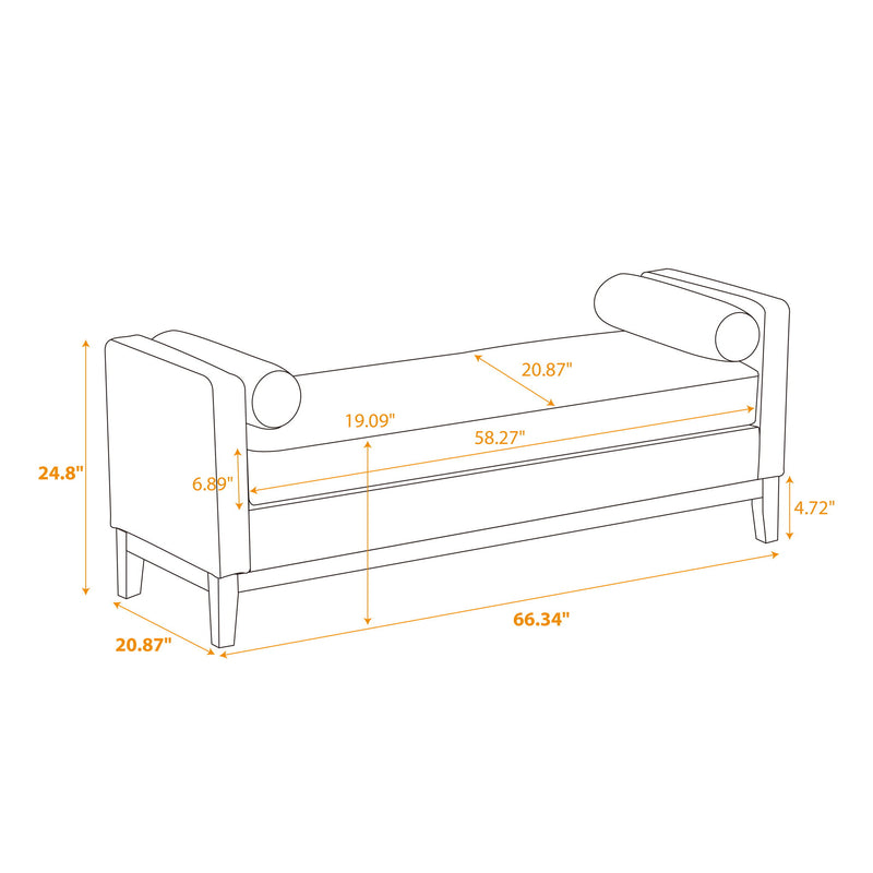 Elegant Upholstered Bench Daybed Ottoman With Bolster Pillows