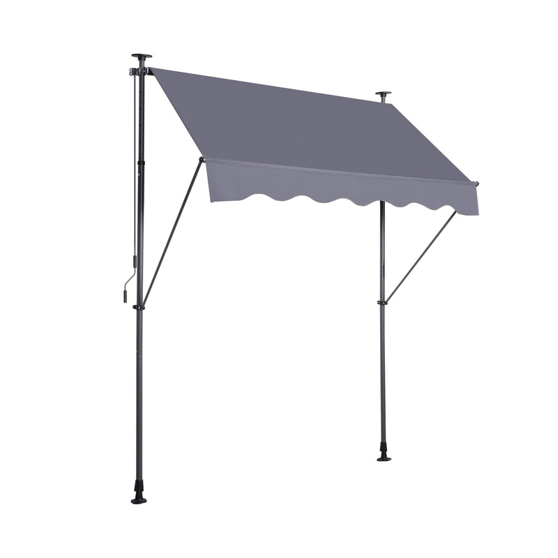 Manual Retractable Patio Awning, UV Resistant Polyester Sun Shade With No Drill Installation