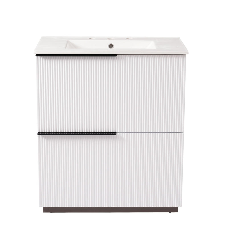 Fluted Bathroom Vanity With Ceramic Sink, Soft Close Slides