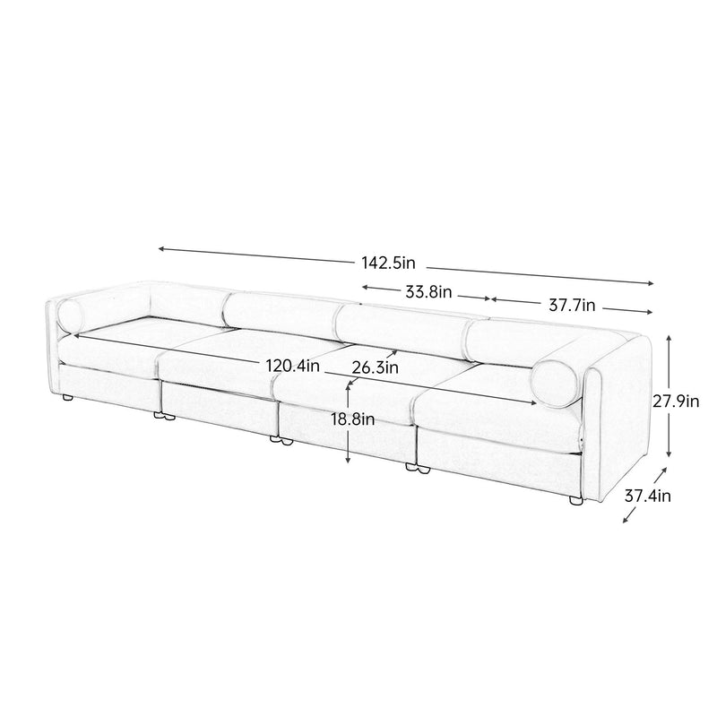 Stylish Chenille Sofa With Storage Seat And Cylindrical Backrest