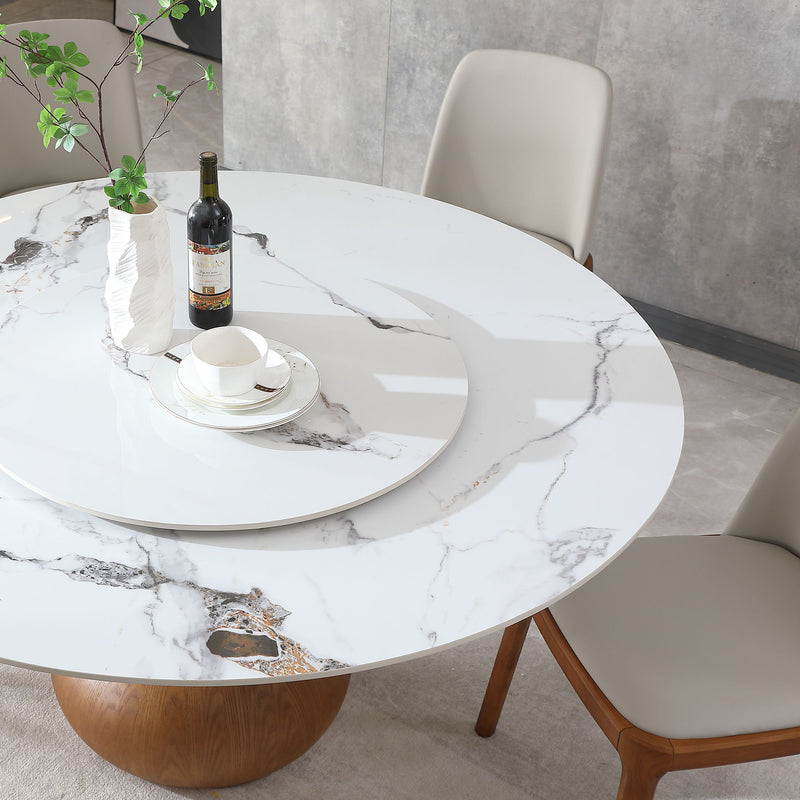 Round Modern Marble Dining Table (Table Only) - Walnut / White