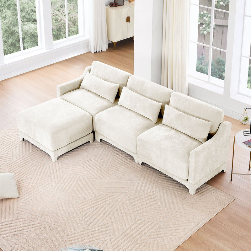 Stylish Sofa With Ottoman And Lumbar Pillows, Ergonomic Design