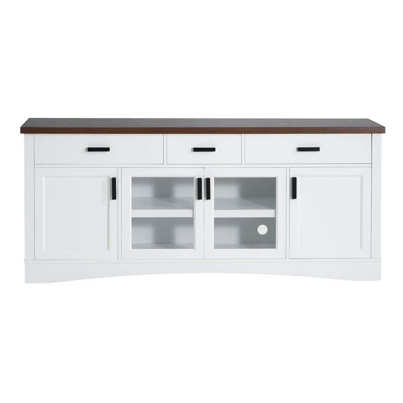 TV Console Stand, Glass Doors & Storage Drawers, Adjustable Shelves