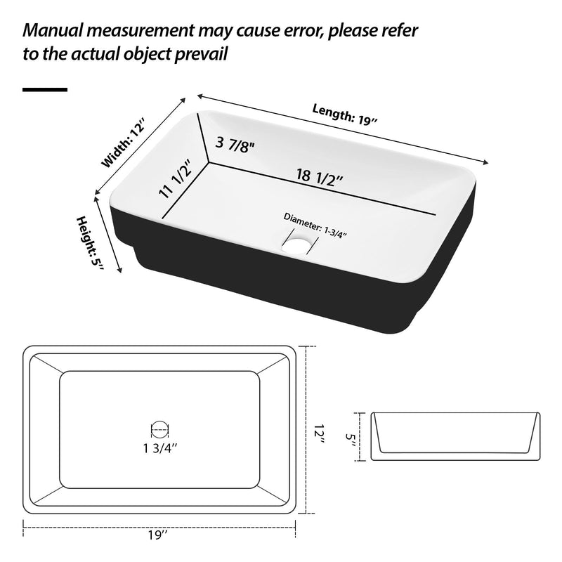 Semi Recessed Bathroom Sink With Vessel Design, Durable Glazed - White / Black