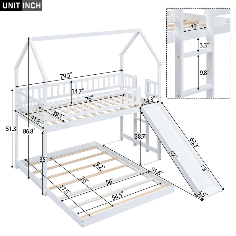 House Bunk Bed With Slide And Built In Ladder