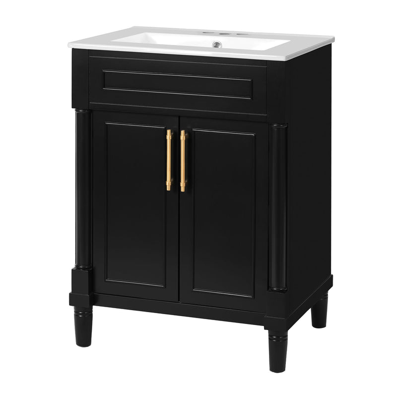 Bathroom Vanity With Integrated Sink, 2 Door Cabinet - Black