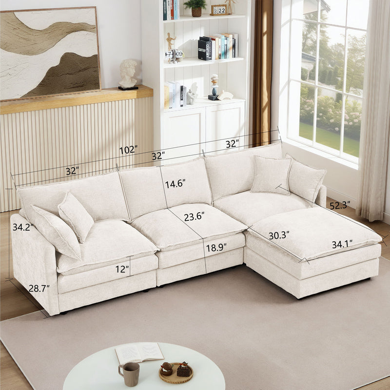 Contemporary Modular Sectional Sofa Set With Movable Ottoman