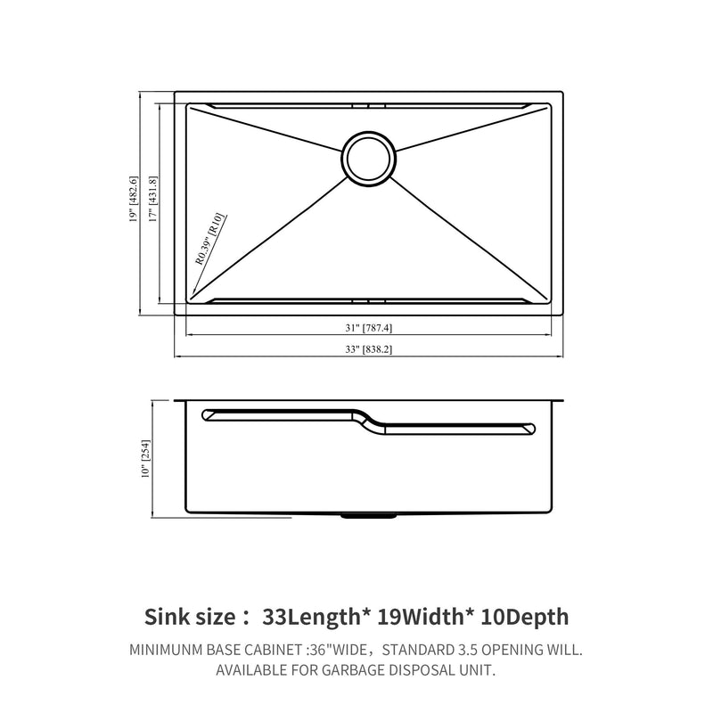 33" Undermount Kitchen Sink Single Bowl Ledge Workstation In 16 Gauge Stainless Steel - White