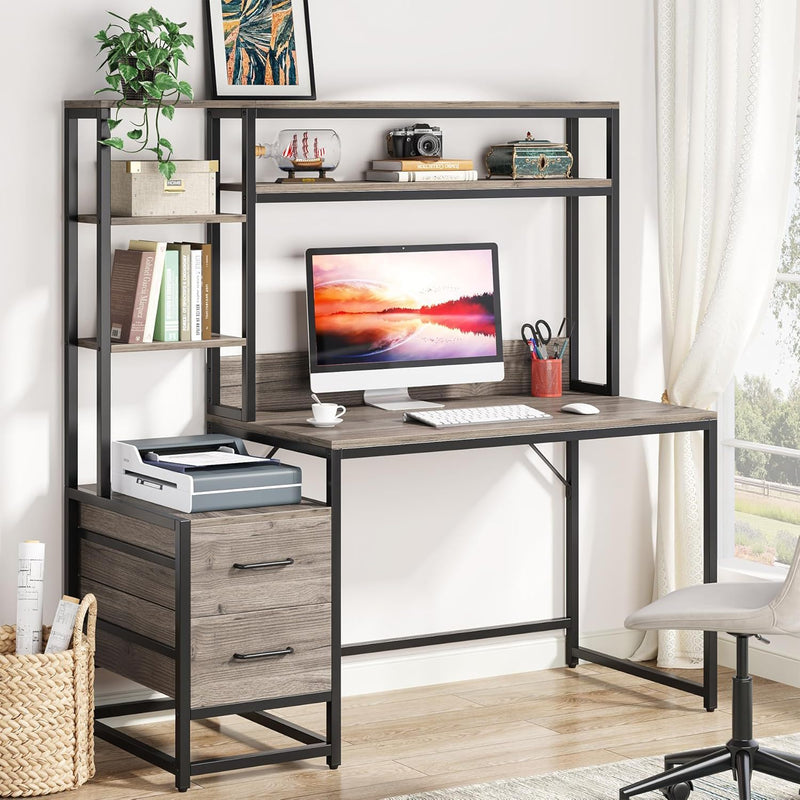 Computer Desk With Hutch, 2 Drawers & Open Shelves