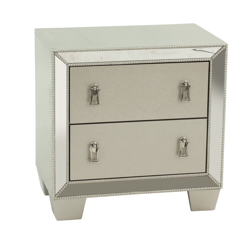 Nightstand With 2 Drawers And Mirror Accent - Silver