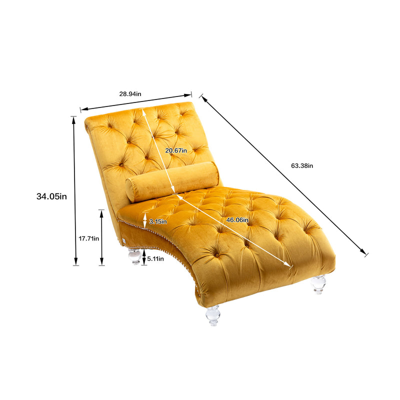 Velvet Chaise Lounge Indoor, Button Tufted Upholstered Chaise Lounge Chair With Pillow