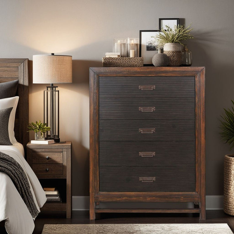5 Drawer Chest, 2 Tone - Brown