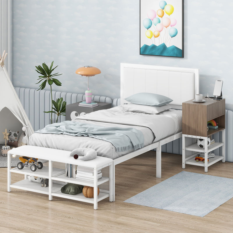 Platform Bed With 2 Tier Storage Shelves, Storage Cabinet
