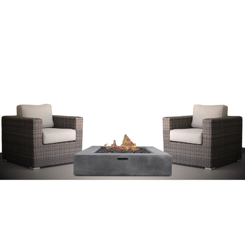 3 Piece Patio Rattan Furniture Set With Cushions Fire Pit - Brown