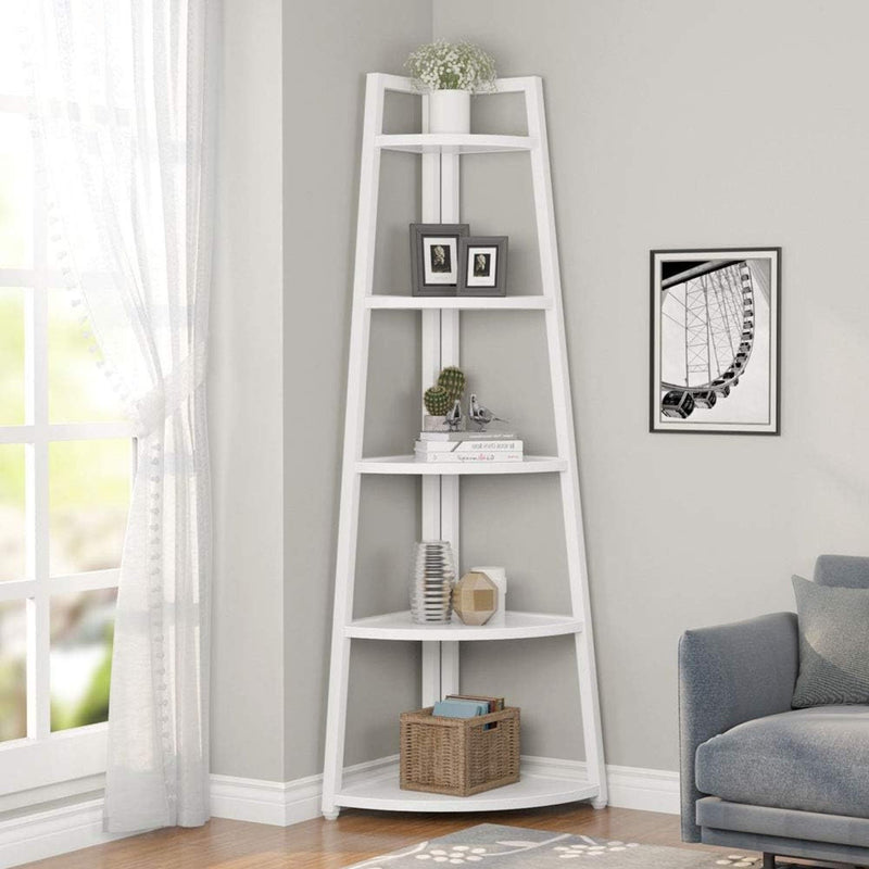 Tall 5 Tier Corner Bookshelf For Living Room