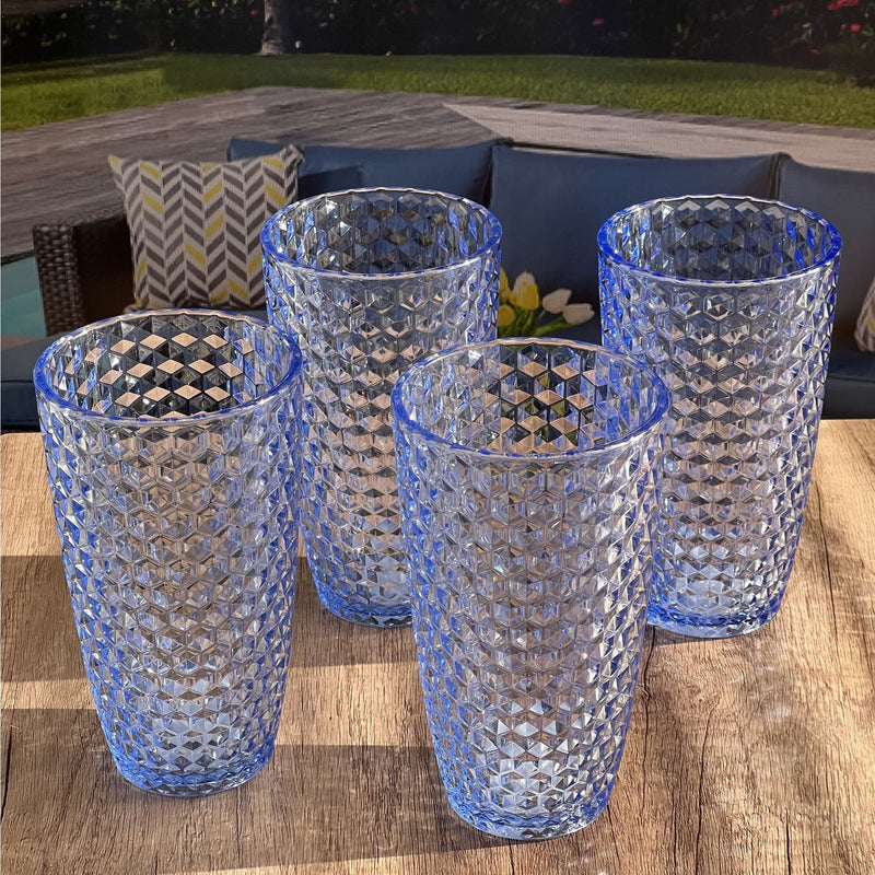 Leading Ware Diamond Cut Acrylic Drinking Glasses (Set of 4)