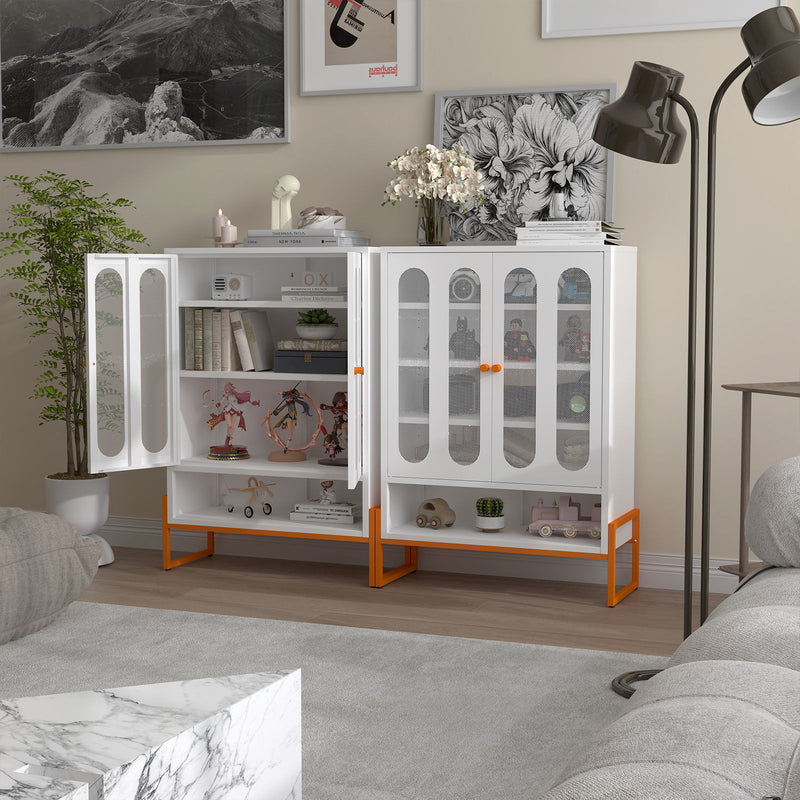 Modern Metal Shoe Cabinet With DoublebSided Mesh Doors And Adjustable Partitions