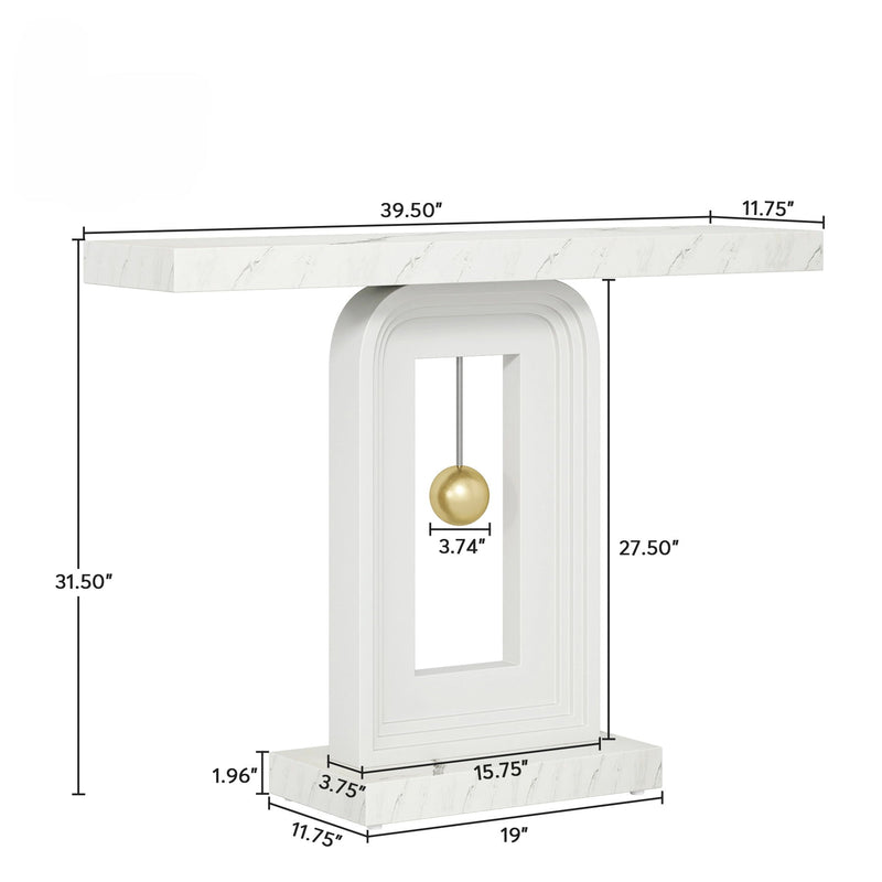 Console Table With Geometric Base For Living Roo - White / Gold