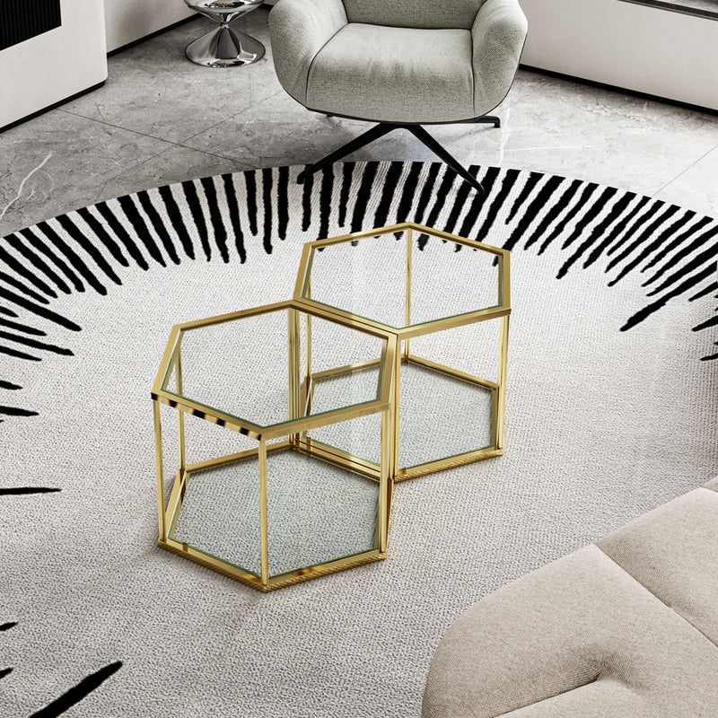 Modern Coffee Table With Double Layer Tempered Glass And Polygonal Design