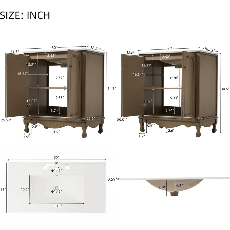 Vintage Double Sink Bathroom Vanity Set With Ceramic Sinks