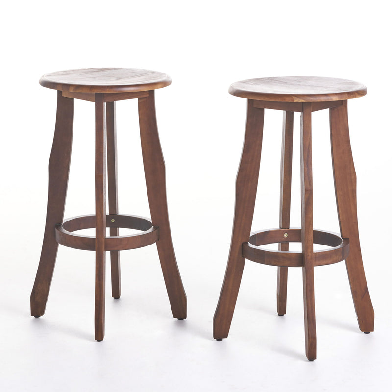 Primrose - Outdoor Acacia Wood Barstools With Foot Rest, (Set of 2) - Dark Brown