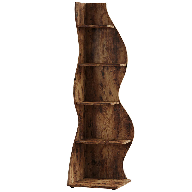 5 Tier Wavy Corner Bookshelf And Plant Stand For Living Room