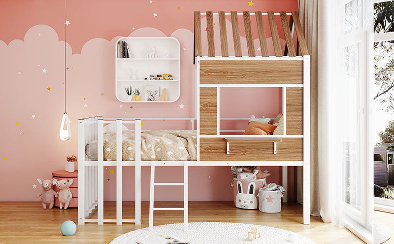 Loft Bed With Roof, Window, Guardrail, Ladder