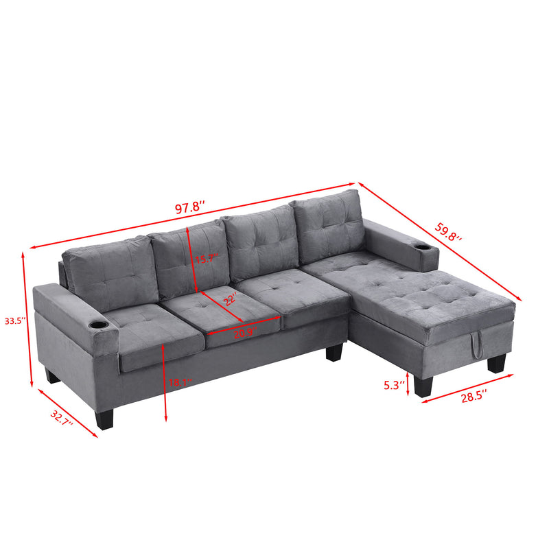 Modern Sectional Sofa Set With L Shape Chaise Lounge And Storage