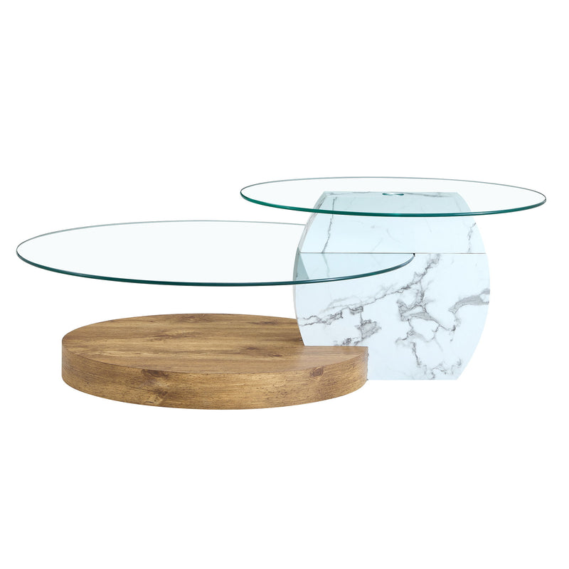 Contemporary Artistic Double Layer Coffee Table,Tempered Glass Top